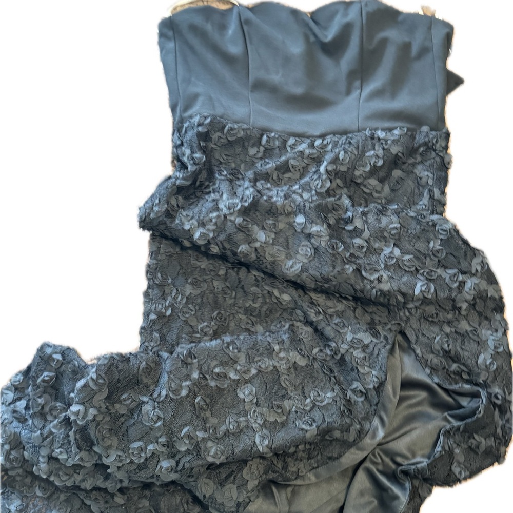 Blue Ruffled Strapless Maxi Gown